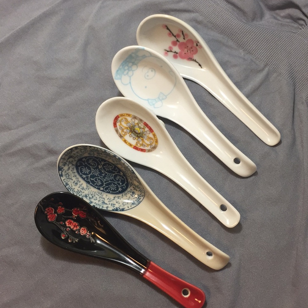 🏯💕CHINESE SOUP / DUCK SPOONS🇨🇳💮5 CERAMIC🎉💚